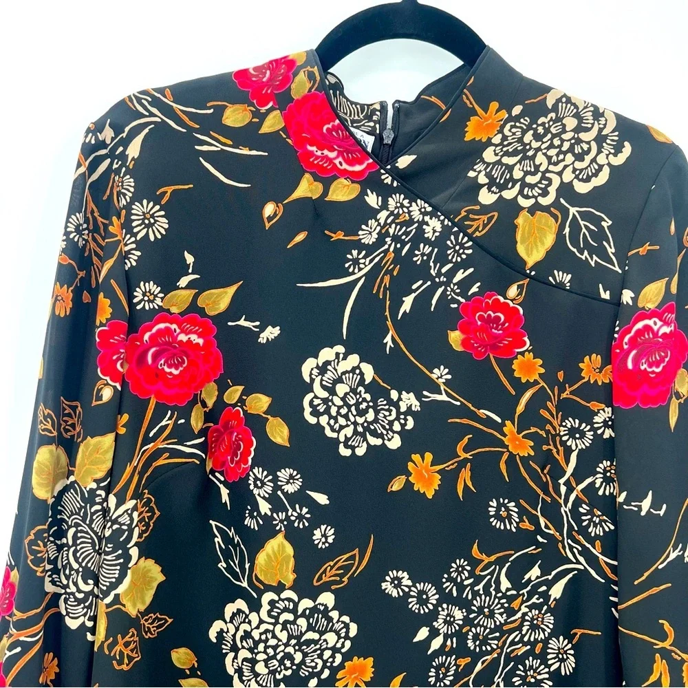 Pendleton Korean Fabric Chinese Asian Floral Black Blouse Top Shirt Size 10 - Picture 7 of 11